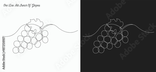 Grapes line drawing, continuous one line drawing of a bunch of grapes, representing elegance and natural sweetness, line art style vector illustration. 