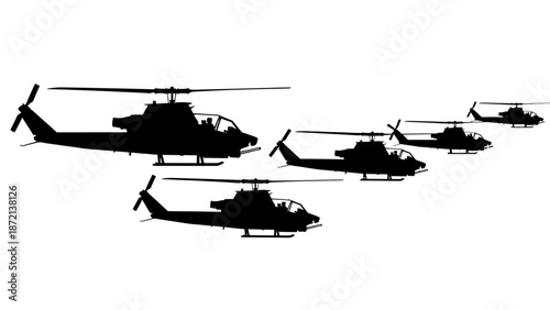 Military Attack Helicopter Formation Silhouettes