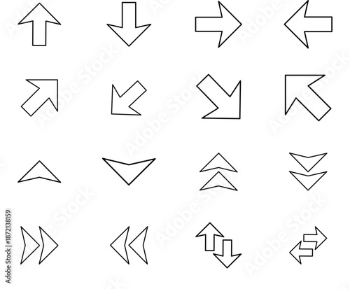 Comprehensive Arrow Icons Set Featuring Directional, Navigation, Up, Down, Left, Right, Curved, Circular, Transfer, Refresh, Expand, Collapse, and Interface Arrows for Business and Digital Design Use.