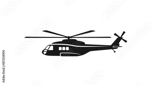 Black silhouette of a helicopter on a white background.