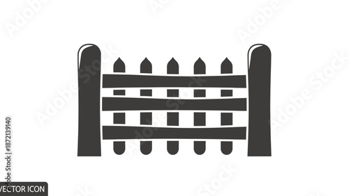 Simple black and white illustration of a wooden fence with pointed pickets and rounded posts.