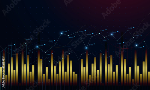 Financial chart with stock price bars and graph lines for trade analysis and profit insight. and Stock market graph showing index movement, financial data, and price analysis
