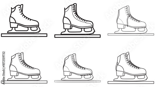 Clean Black Line Illustration Of A Minimalist Ice Skate Displayed On A Shelf Representing Winter Sport Footwear