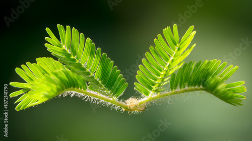 pudica. Mimosa pudica leaves folding closed, macro detail in daylight. gardening catalogs, home-decor guides, designed for home decor and floral branding, used by social media managers.