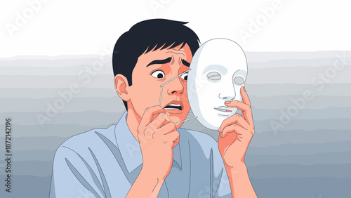 Man revealing his true self anxiety and identity crisis.