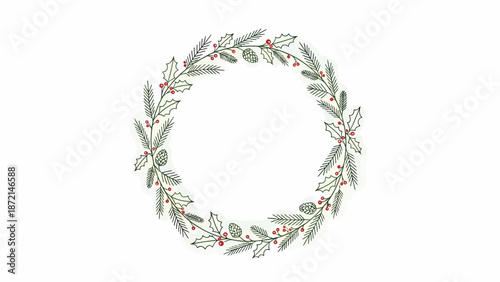 Elegant Winter Wreath with Delicate Foliage and Berries.