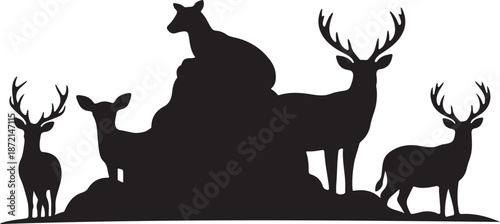 Deer Silhouettes on a Hilltop at Sunset