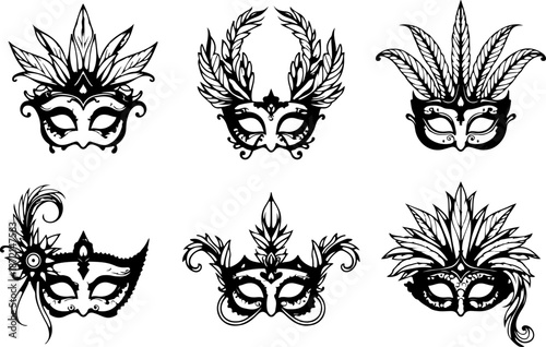 Elegant Venetian Masquerade Mask Silhouette  Set