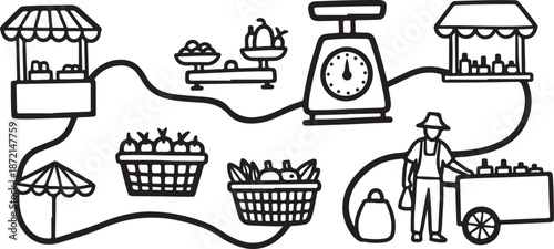 Farmer's Market Illustration with Fresh Produce and Scales