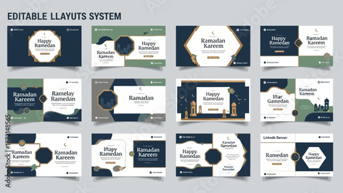 Collection of editable layouts for presentations or social media feed in a modern, minimalist style with a banner and story format.