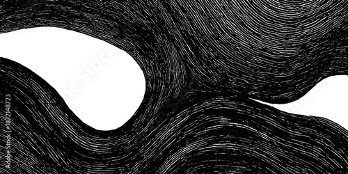 Abstract black and white wave pattern with fluid lines and textured flow