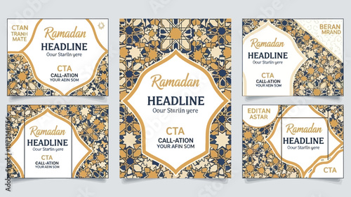 Ramadhan and Eid Mubarak editable layout with a story banner feed in a colorful design on a clean white background.