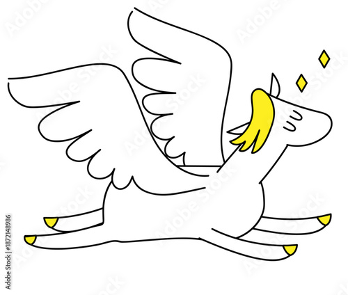 大きく飛躍して前進するペガサスのイラスト