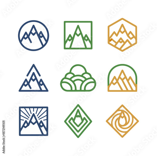 Mountain range icon set vector graphics for design and branding