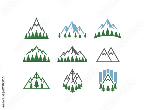 Mountain range icons set illustration design elements