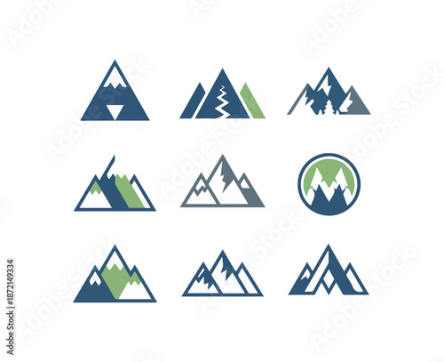 Mountain range icons set various designs vector illustration