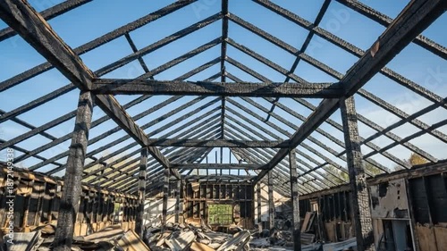 Wallpaper Mural Total Loss Interior: Blackened Beams Against Blue Sky Torontodigital.ca