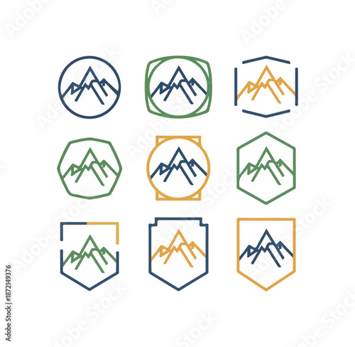 Mountain range logos collection on dark background