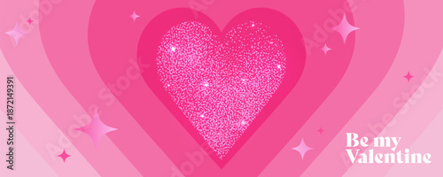 Creative concept of Happy Valentines Day web banner or header. Modern abstract art design with heart and geometric shapes. Template for celebration, ads, branding, banner, cover, label, poster, sale