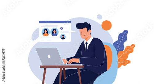 HR professional or manager using a laptop to review candidate profiles for various hiring and recruitment processes.