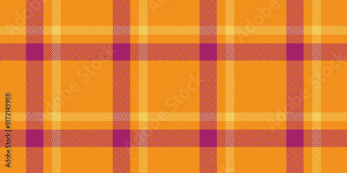 Perfection seamless texture check, border fabric textile plaid. Stitched tartan background vector pattern in carrot orange and pink colors.