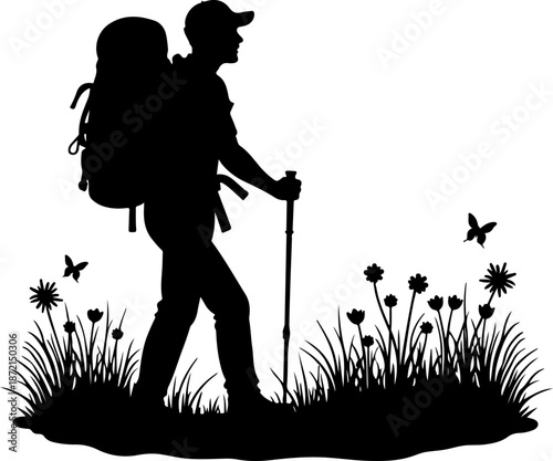 Adventurous Mountain Trekkers & Hiking Silhouette Journey