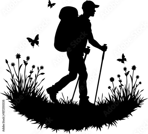 Adventurous Mountain Trekkers & Hiking Silhouette Journey