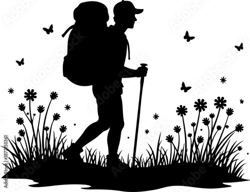 Adventurous Mountain Trekkers & Hiking Silhouette Journey