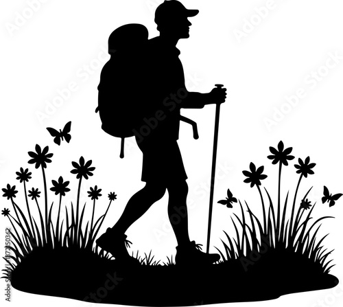 Adventurous Mountain Trekkers & Hiking Silhouette Journey