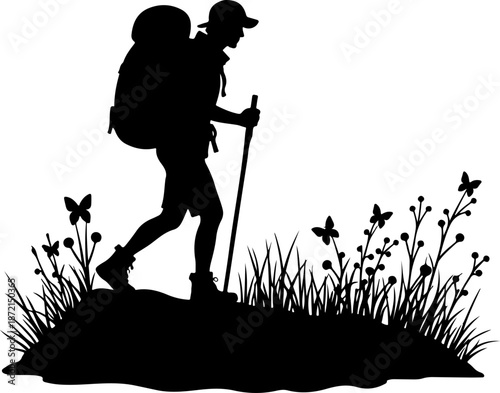 Adventurous Mountain Trekkers & Hiking Silhouette Journey