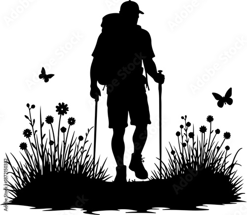 Adventurous Mountain Trekkers & Hiking Silhouette Journey