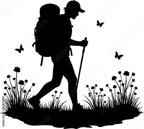 Adventurous Mountain Trekkers & Hiking Silhouette Journey