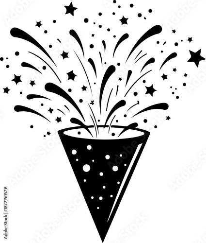 Festive Party Popper Explosion with Sparkling Stars Illustration