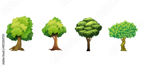 Tree Vector Illustration Collection Featuring Tropical and Orchard Trees with Mango, Apple, Banana, Orange, Coconut Palm and More Isolated on White Background