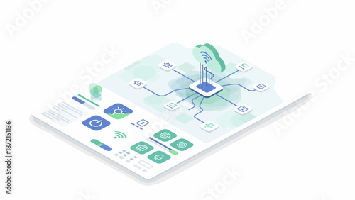 Isometric Illustration of a Tablet Displaying a Central Processing Unit.
