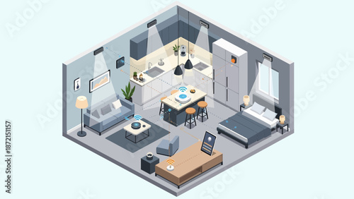 Isometric Interior Design A Compact and Functional Living Space.