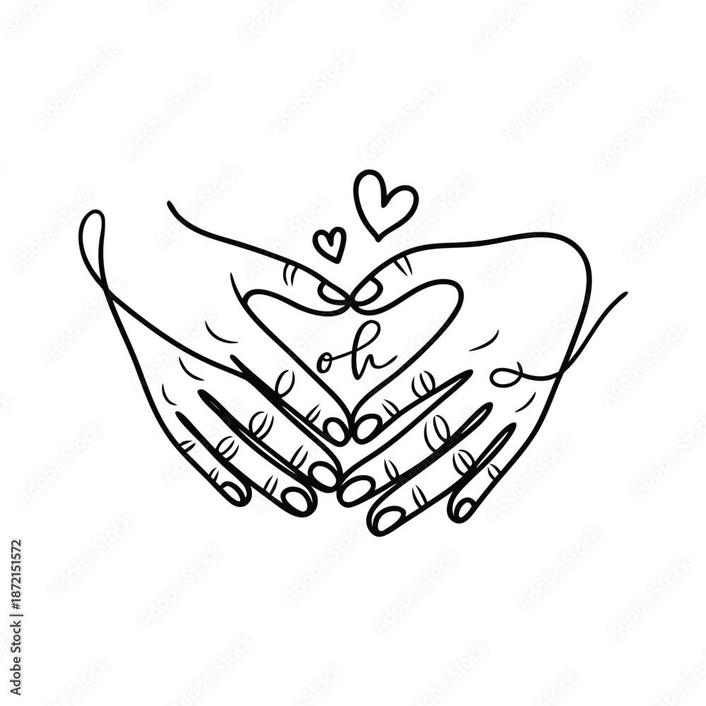 Obraz premium Detailed line art hands forming heart shape with oh lettering