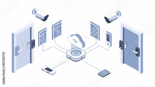 Smart Home Security System with Doors Cameras and Cloud Connectivity.