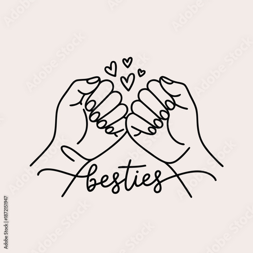 Besties hand lettering with pinky swear line art and hearts