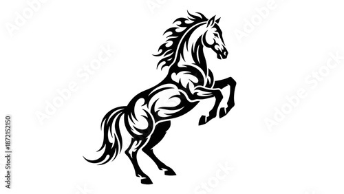 Vector Illustration of Rearing Horse in Elegant Stylized Design with Minimalist Black and White Color Scheme