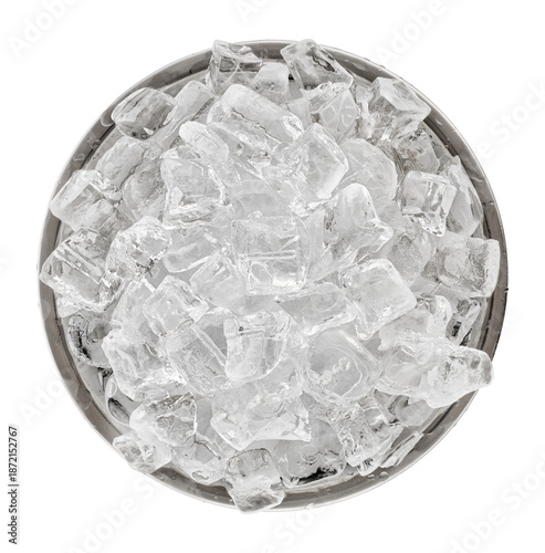 Champagne bucket with ice isolated on white. Top view