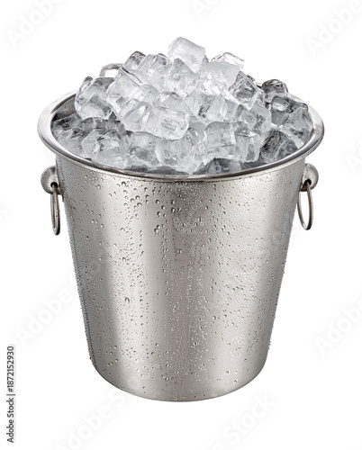 Champagne bucket with ice isolated on white background