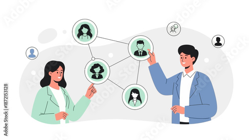 Connecting People Network Illustration, Business Team Collaboration Concept