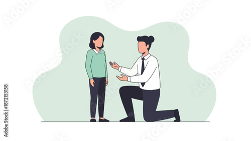 Man Kneeling Proposing to Woman, Relationship Decision, Asking for Marriage