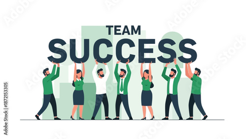 Team Holding Up Success Letters - Business Collaboration and Achievement