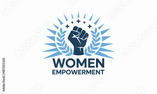 A bold featuring a raised fist surrounded by leaves and stars with the text women empowerment