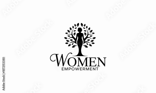 Black and white with a tree and a woman symbolizing women empowerment silhouette