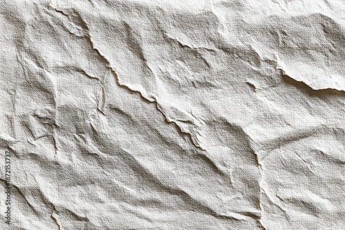 Textured white paper surface with deep creases and shadows.