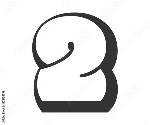 2 two, bubble comic lettering, rounded in graffiti style black and white silhouette. Trendy preschool number for festival party, personal initials, children funky print and web.