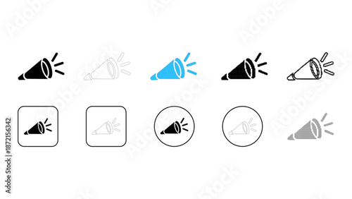 Megaphone icon set solid, line, pixelated, colourful styles for announcing